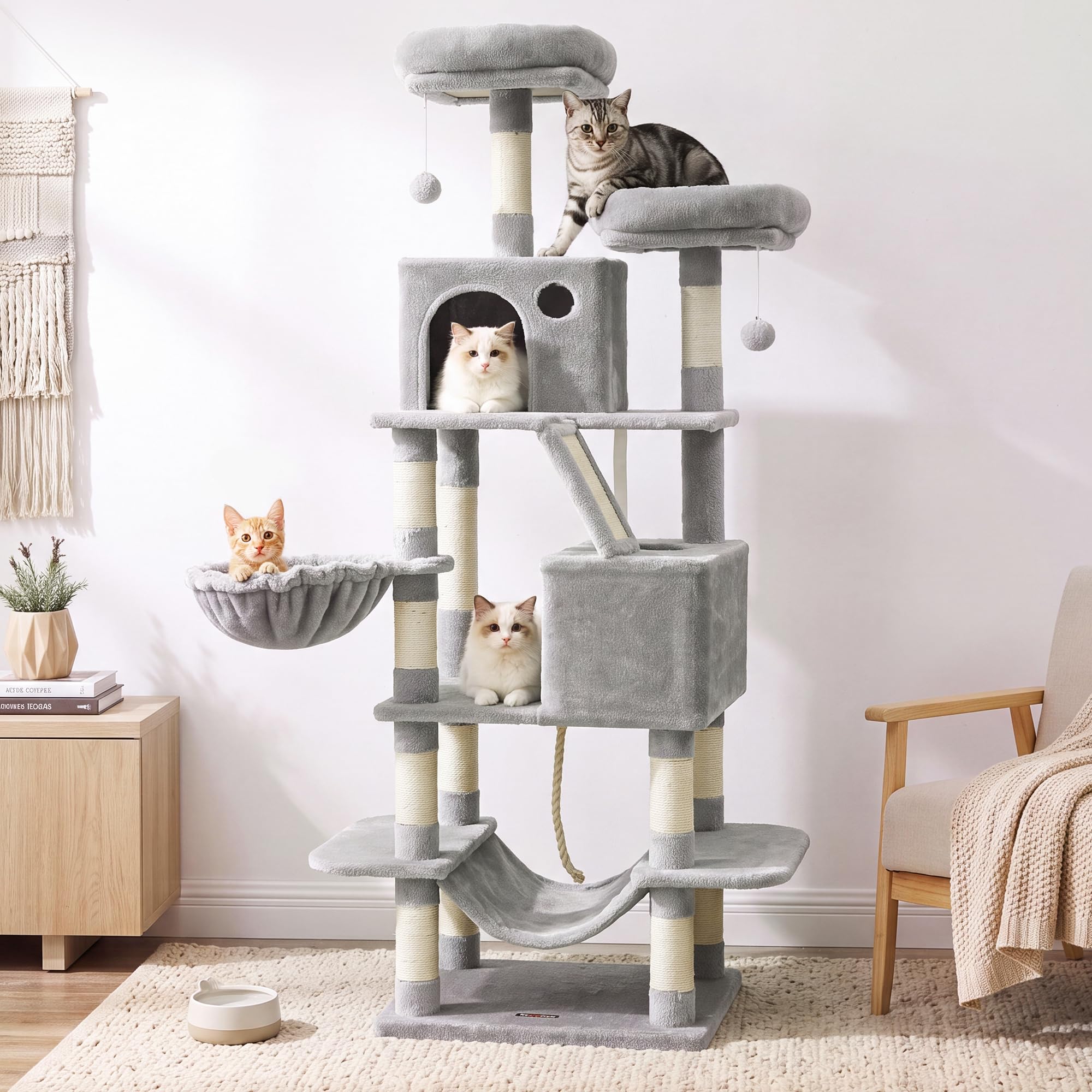 Amazon | FEANDREA キャットタワー スリム 大型猫用 多頭飼い